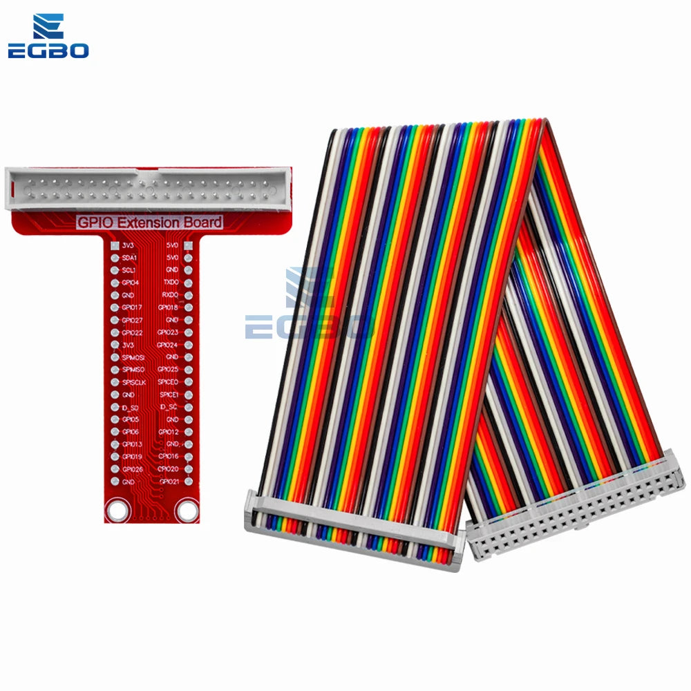T-Type GPIO Breakout Expansion Board with 20cm FFC 40-Pin Ribbon Cable, Compatible for Raspberry Pi 2/3 Model B/B+/A+