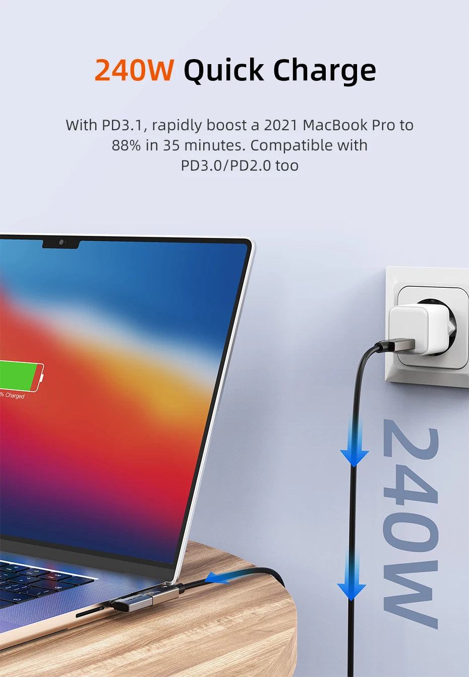 CABLETIME Type C Adapter 240W OTG USB C Adapter 8K 60Hz 40Gbps 90-Degree Converter USB4 Adapter for iPhone Adapter MacBook iPad