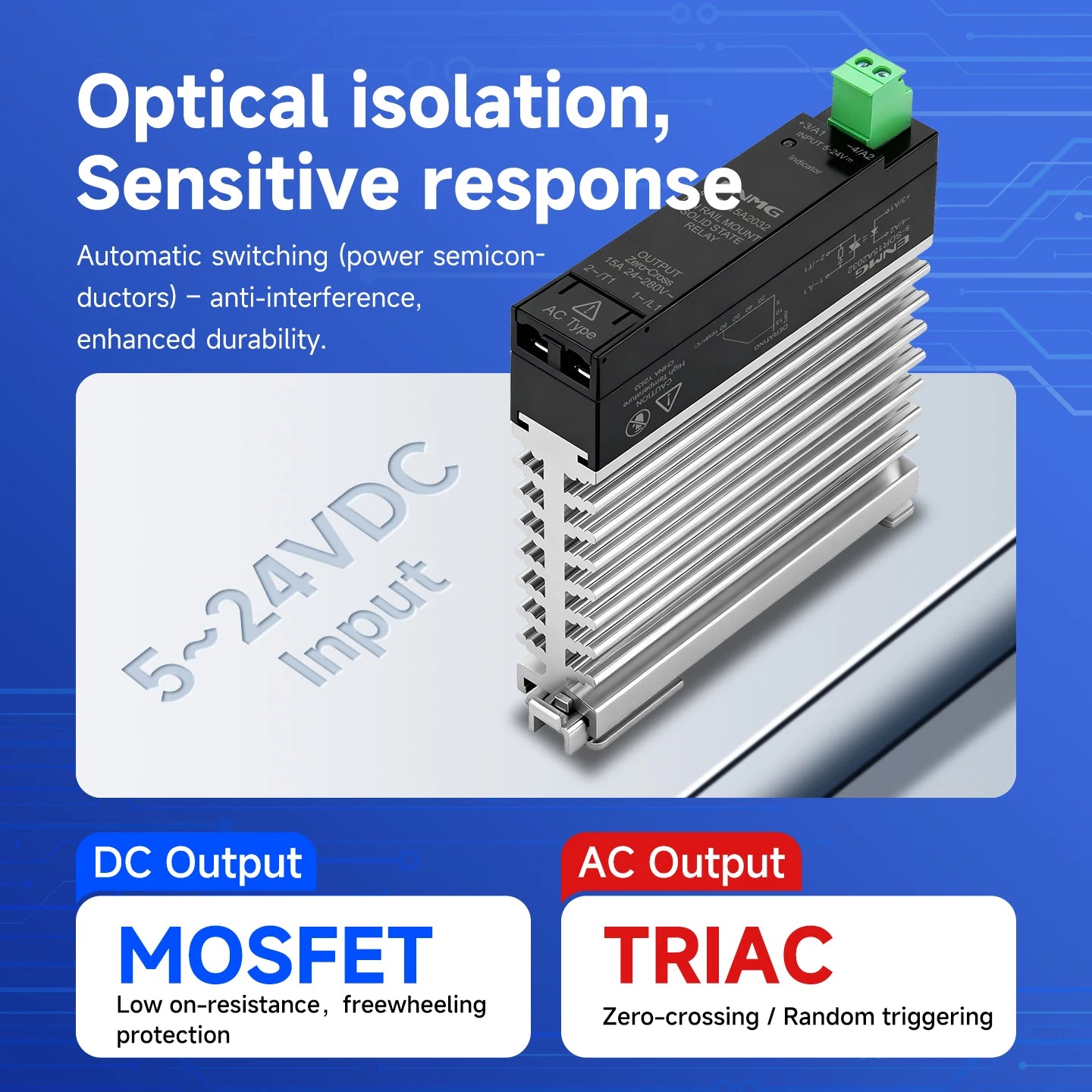 ENMG 18mm Ultra-Thin Solid State Relay Single-Phase 5-24VDC DC Control AC with Integrated Heat Sink for Electronics