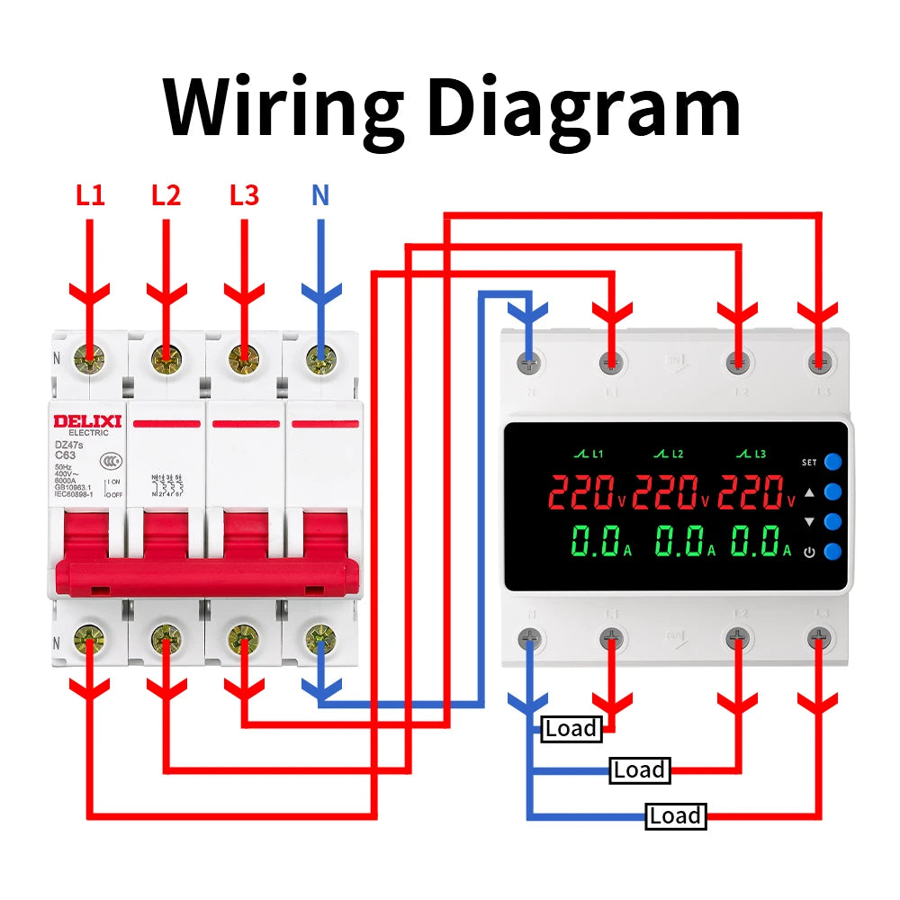 GTRIC Over Under Voltage Protection Device Three-Phase 380V AC Undervoltage Protection 63A Current and Voltage Protection Relay
