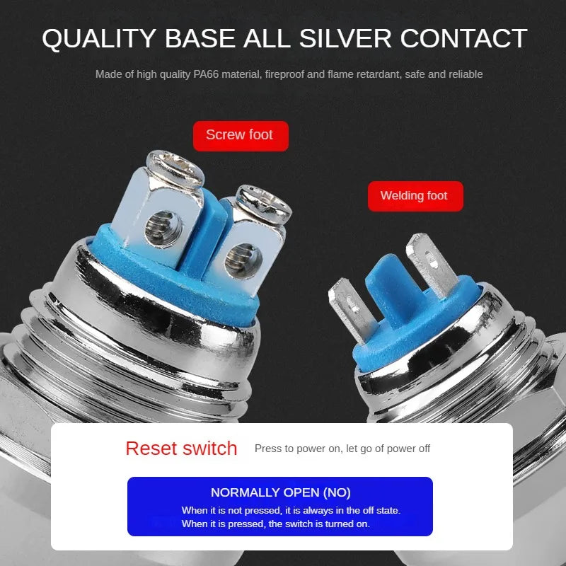 12MM Small Mini Metal Push Button Switch 12V 220v On Off Start Stop Momentary Colorful Black Oxide Waterproof Round Head Wedding