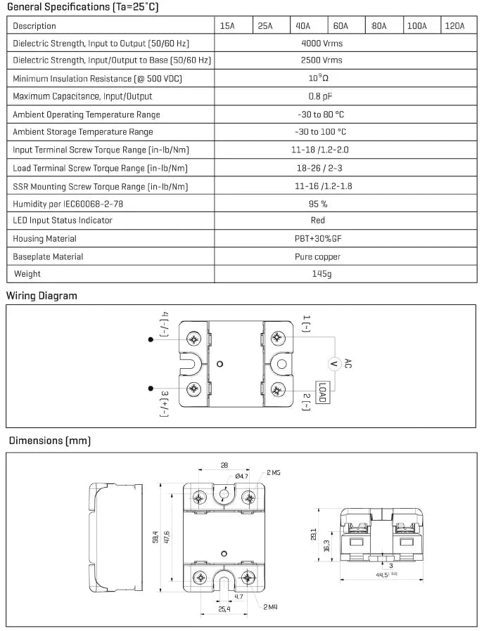 GEYA Single Phase Solid State Relay (SSR) | Zero Crossing Type, DC Control, AC Output | 10DA/25DA/40DA/60DA/80DA 24-480V