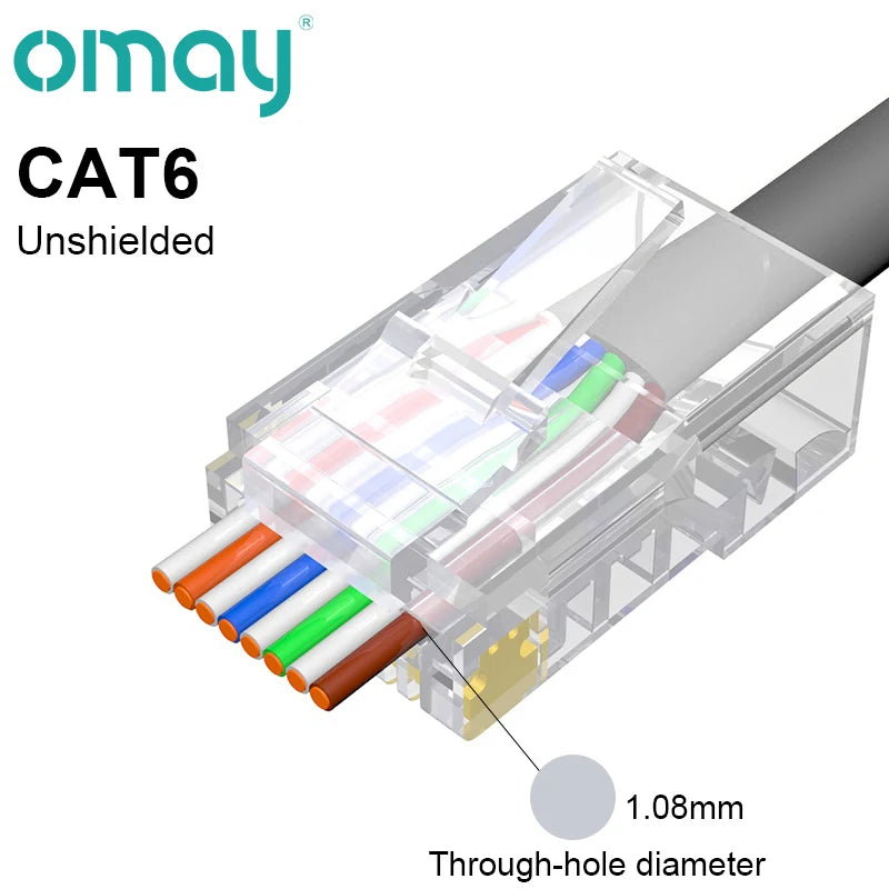 CAT6 CAT7 CAT5E RJ45 Connectors Pass Through Modular Plug Network UTP 3/50μ Gold-Plated 8P8C Crimp End for Ethernet Cable
