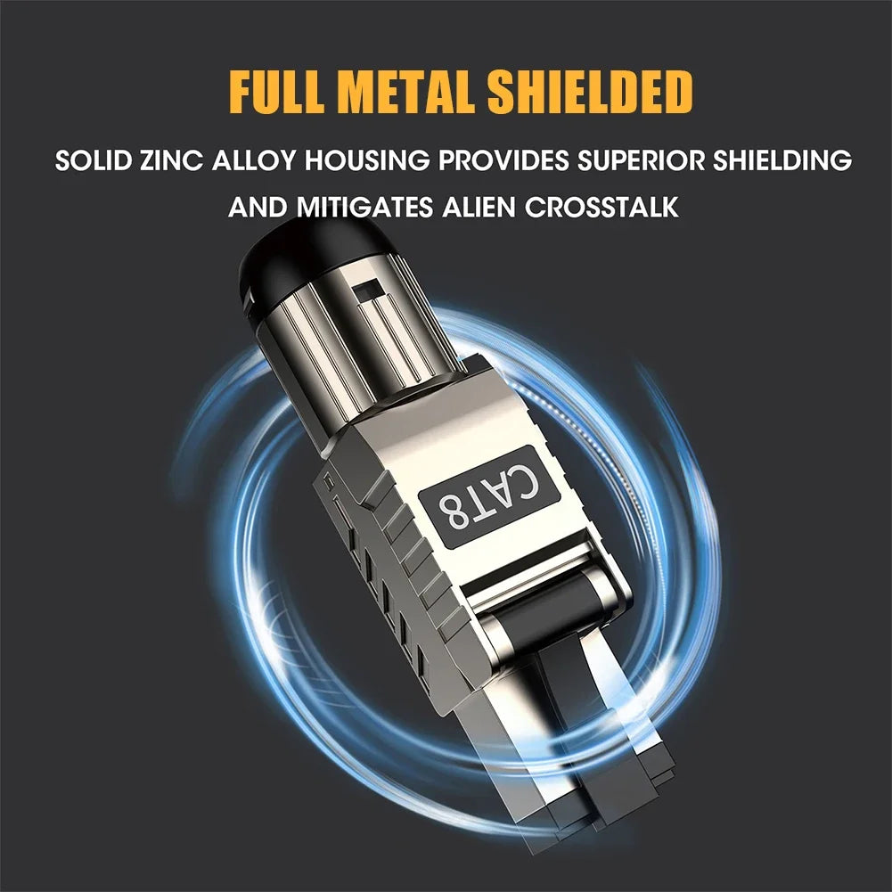 RJ45 CAT6A CAT7 CAT8 Connectors Network Modular Plug Metal Tool Free Easy Termination Plug 2000MHz 40G LAN Cable 22AWG - 24AWG