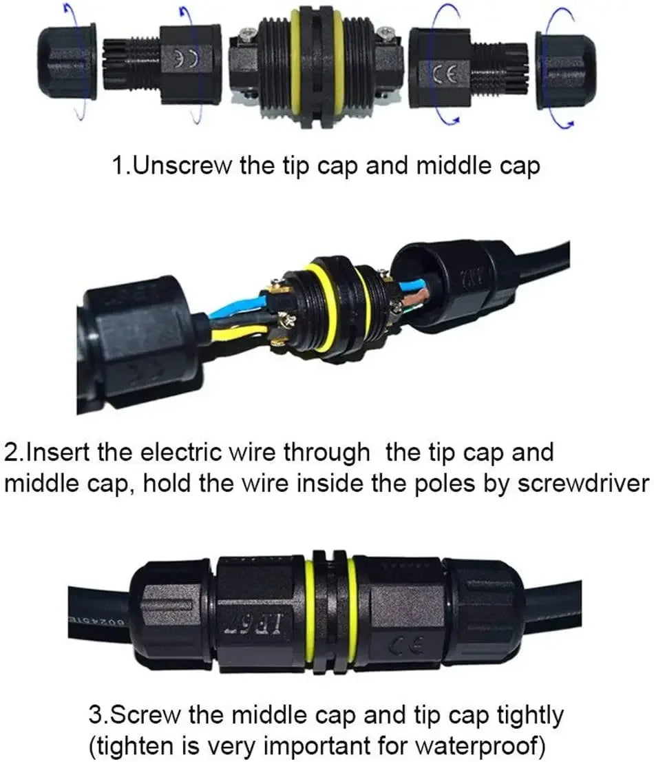 2pcs Waterproof Outdoor IP68 Electrical Cable Connector 2P3P4P M20 Plug 5-11mm Terminal Block External Power Cord Junction Box