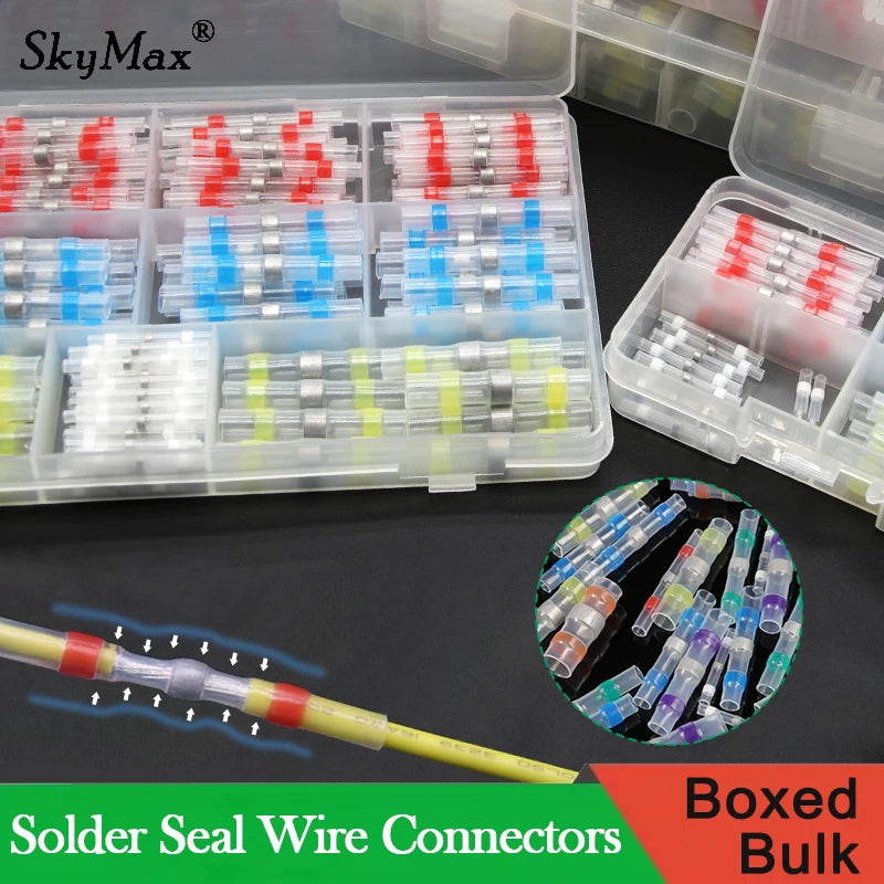 10 ~ 500pcs Solder Seal  Wire Connectors Kit Heat Shrink Butt Crimp Terminals Waterproof Electrical Cable Splice Connector
