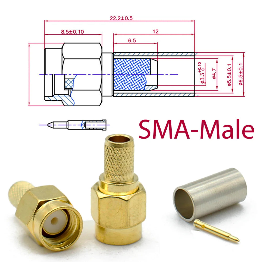 SMA Male Female RP-SMA Plug Connector Nut Bulkhead Crimp 50-3 RF Coax Adapter For RG58 RG142 RG400 LMR195 RG223 Coaxial Cable