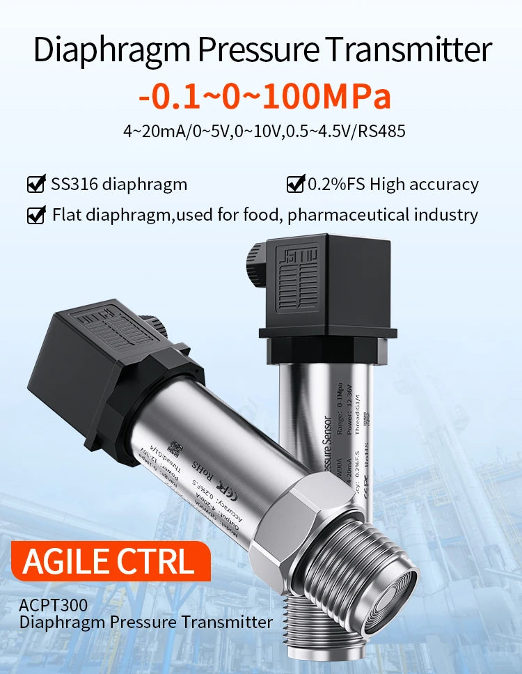 G1-2 Flat Film Pressure Transmitter Flush Membrane Pressure Sensor 4-20mA 0-10V Diffusion Dilicon Pressure Transmitter For Food