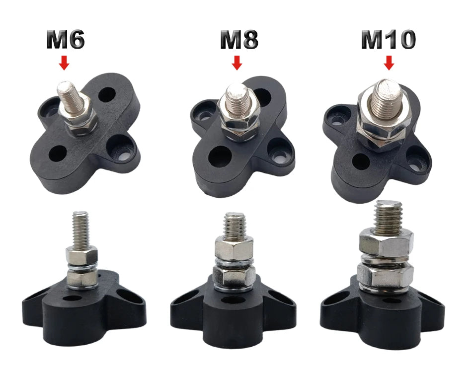 M6 M8 M10 Junction Terminal Block Stud Bus Bar Heavy Duty Battery Power Distribution DC 48V Busbar Red/Black Automotive RV Boat