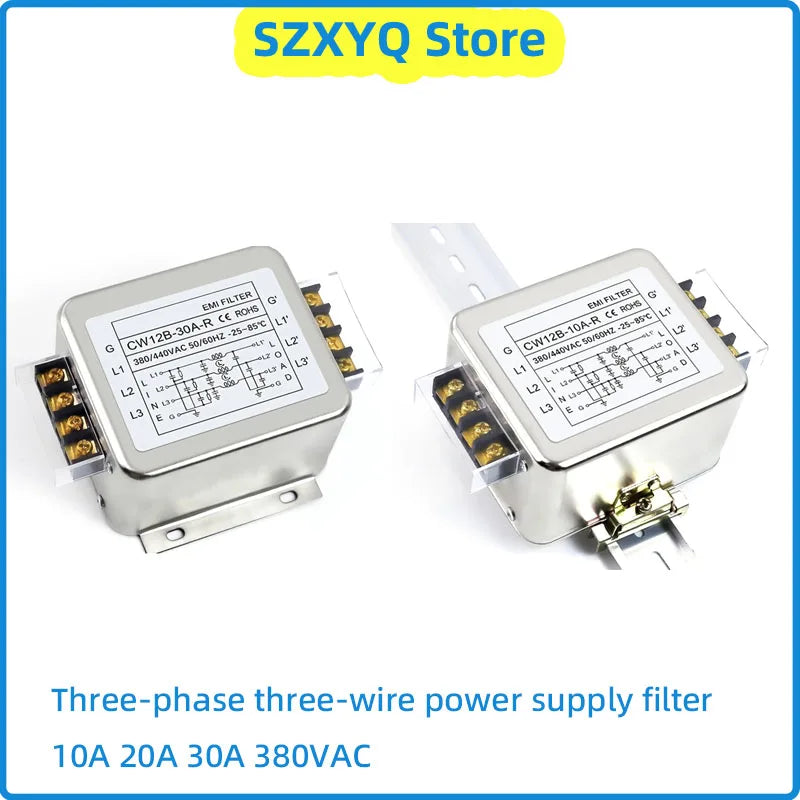 3-phase 3-wire AC power supply EMI filter CW12B-10/20/30A-R 380/440VAC terminal&Guide rail type power purifier Anti-interference