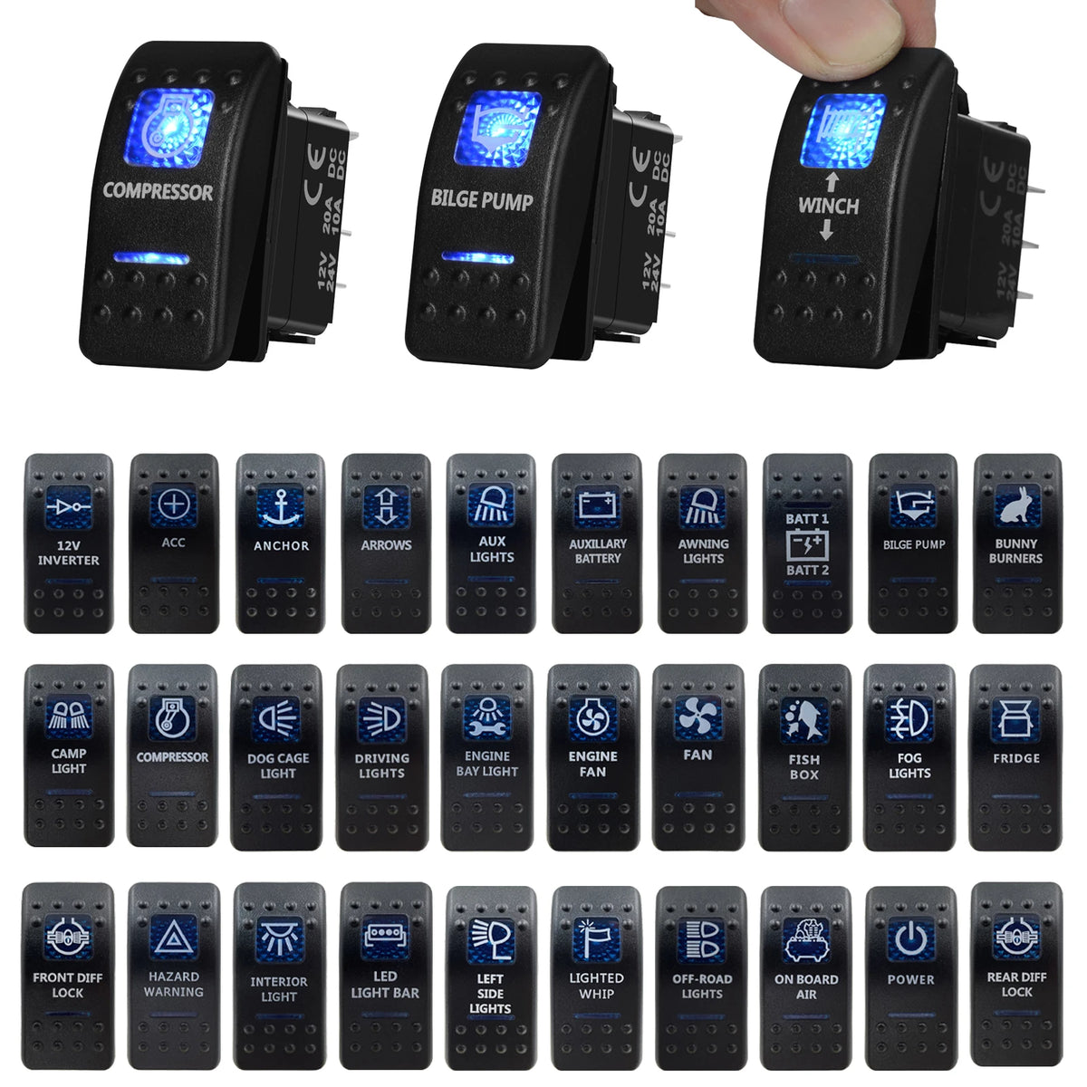 Blue Led Rocker Switch Button 5Pins&7Pins ON OFF ON For Car Marine Boat NARVA ARB Style interior Lights parts Camper Accessories
