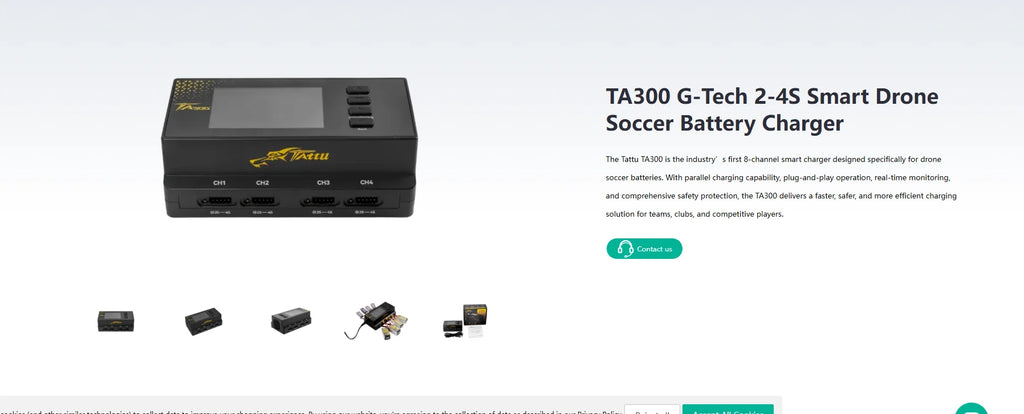 Tattu TA300 G-Tech Smart Charger for 2-4S LiPo Batteries - Drone Soccer Battery Charging System