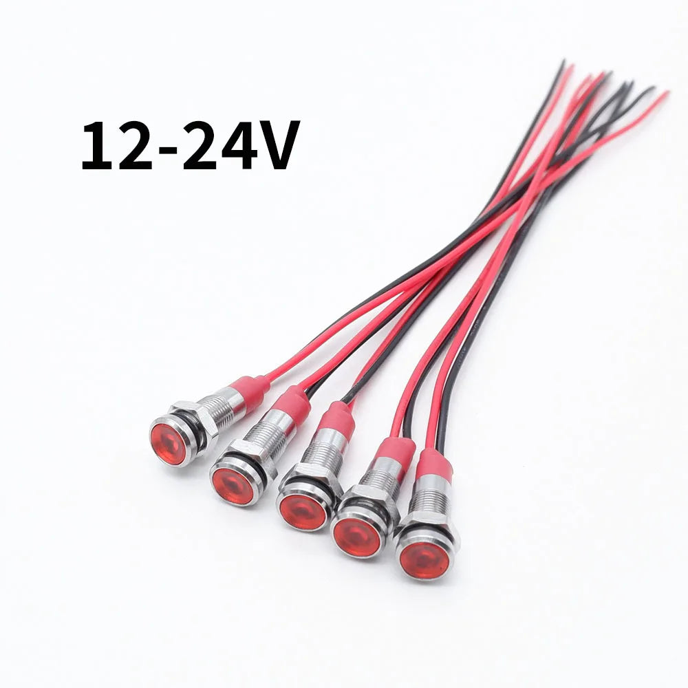 5pcs 6mm Metal Indicator Light LED Warning Signal Lamp Pilot With Wire 3V 5V 6V 12V 24V 220V Red Orange Blue Green White