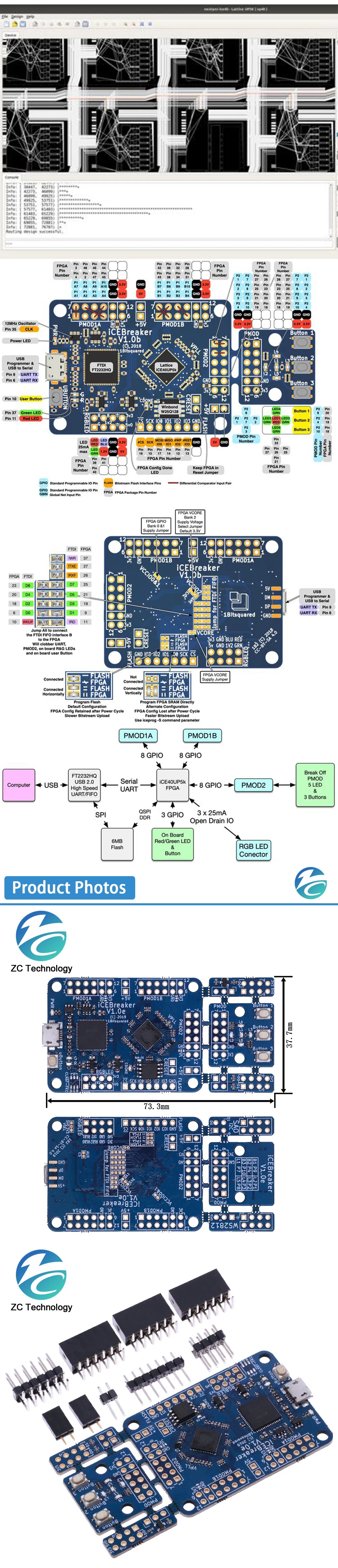 ICEBreaker V1.0e FPGA Development Board ICE40UP5k 120 Kbit for Pmod Connectors