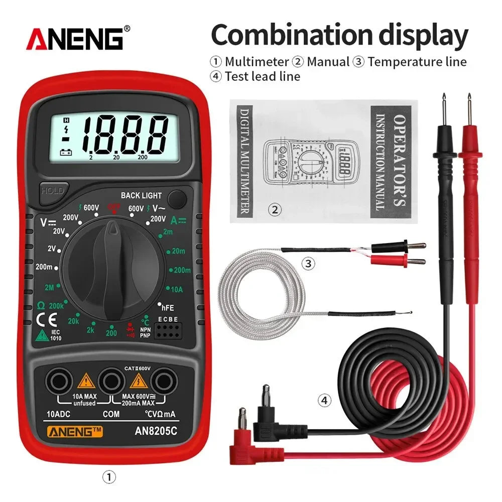 ANENG AN8205C Volt Ohm Multimetro Tester Meter With Thermocouple LCD Backlight Portable Digital Multimeter AC/DC Ammeter