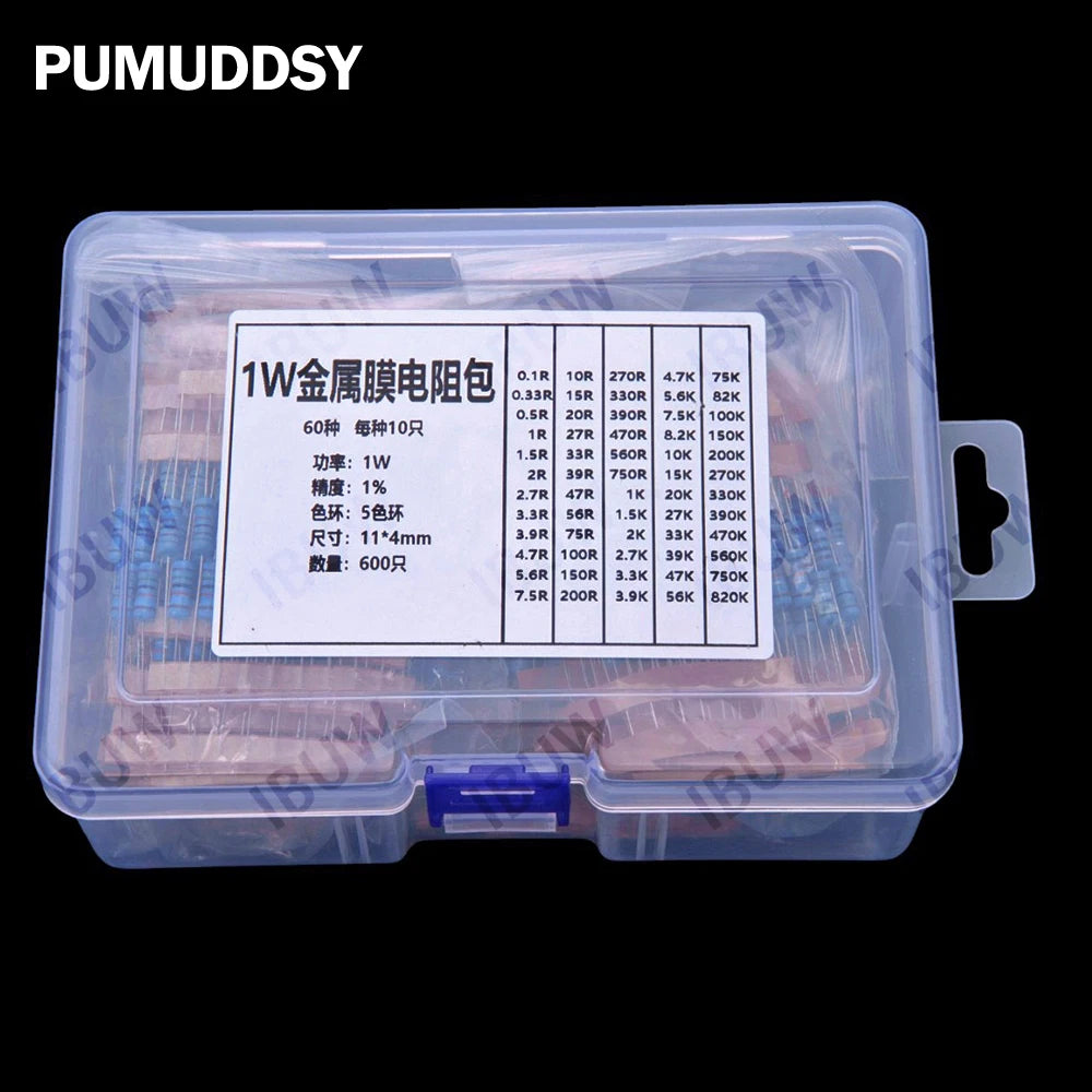 60Values 0.1R 100R 200R 1/2W 1W 2W 3W 1% Metal film resistors kit dip  300R 1K 2K 3K Resistor
