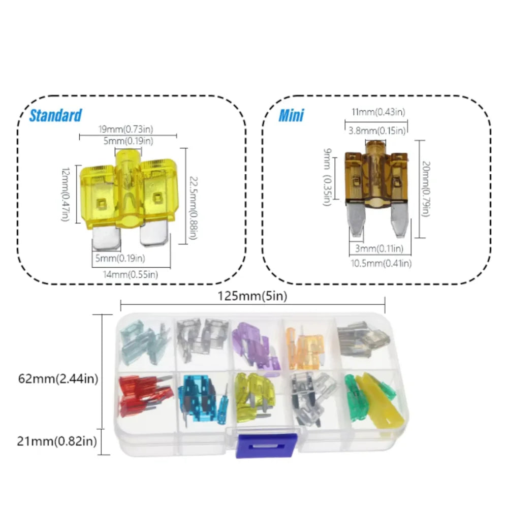 Profile Medium Mini Micro2 Size Blade Type Car Fuse Assortment 5/7.5/10/15/20/25/30/35A Fuse Set Auto Car Truck with Box Clip