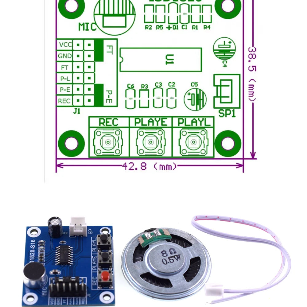 ISD1820 recording module voice module the voice board telediphone module board with Microphones + Loudspeaker