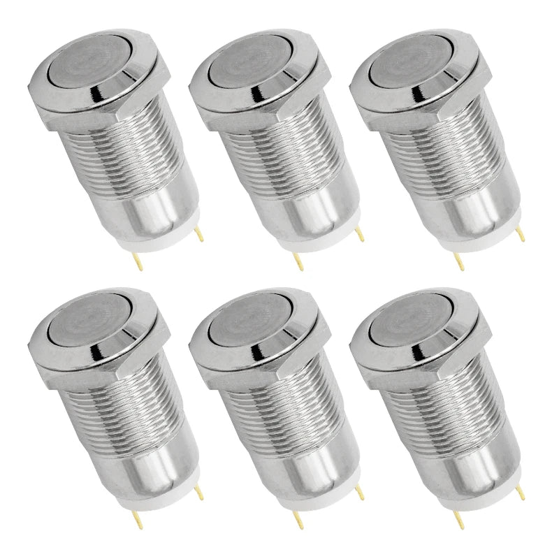 6pcs 12mm Push Button Switch Latching Momentary Self reset Waterproof Mini Electric Power Button Switch On Off 2pin 1NO 3A/250V
