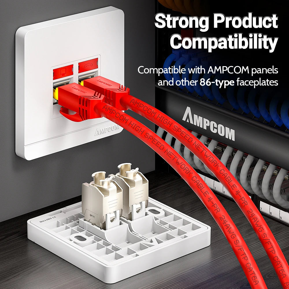 AMPCOM Pro Cat7/6A/6 Shielded Keystone Jack, Zinc Alloy Toolless RJ45 Connector with 50u Gold Plated Pins for High-Speed Network