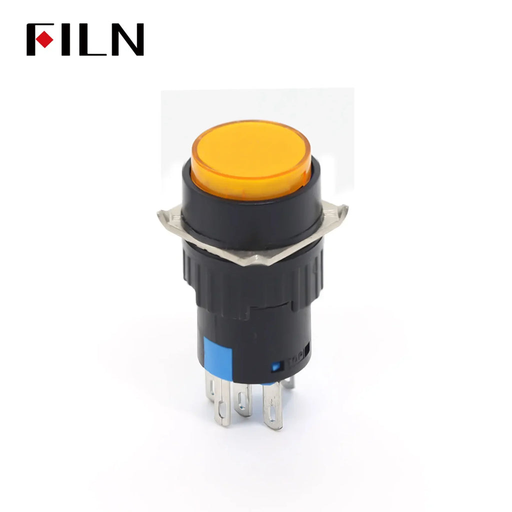 FILN 16mm 5-Unit LED Push Button Switch Momentary Latching Plastic Button 5pins Red Green Blue 12V 24V 220V Industrial Equipment