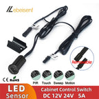 DC 12V 24V 5A LED Cabinet Sensor Switch Door Control/PIR Motion/Hand Sweep/Touch Activated for Wardrobe Closet Under Strip Light