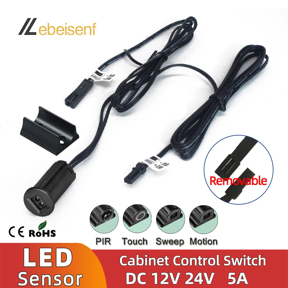 DC 12V 24V 5A LED Cabinet Sensor Switch Door Control/PIR Motion/Hand Sweep/Touch Activated for Wardrobe Closet Under Strip Light