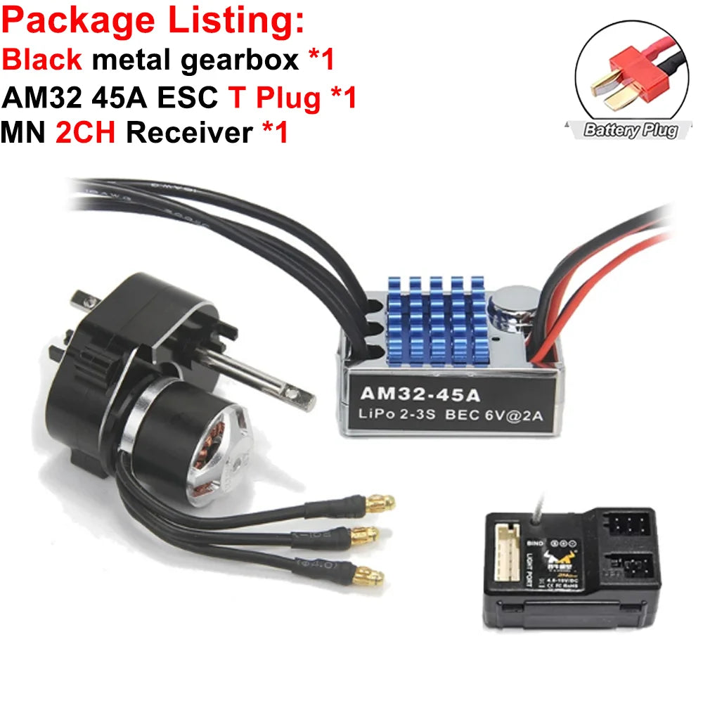 Full Metal Gearbox 2322 2600KV Brushless Motor AM32 45A ESC 21g Servo/2CH Receiver for RC Car Crawler MN82 MN78 MN168 MN99 MN98