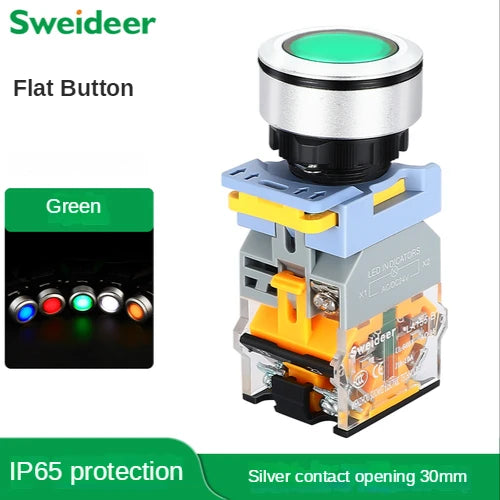 Flat Button Switch Waterproof 30mm Self Reset Locking Momentary Latching Red Green Yellow White Blue Switch Light 6V12V24V220V