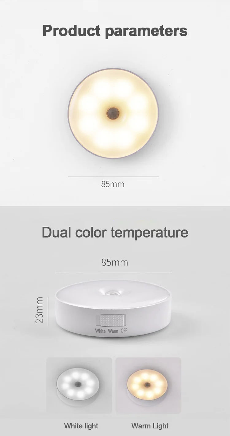 LED Night Light Motion Sensor Light USB Rechargeable Kitchen Bedroom Magnetic Base Wall Light Stairs Lighting Night Lamp