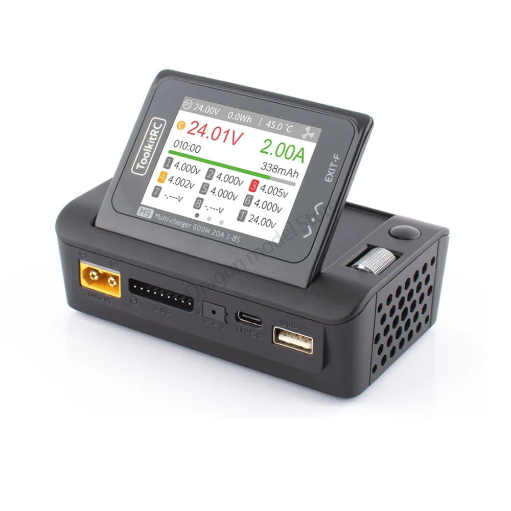 ToolkitRC M9 600W 20A USB Fast Charing DC Smart Charger Adjustable Screen Angle with Audio Function For 1-8S Lipo LiFe Battery