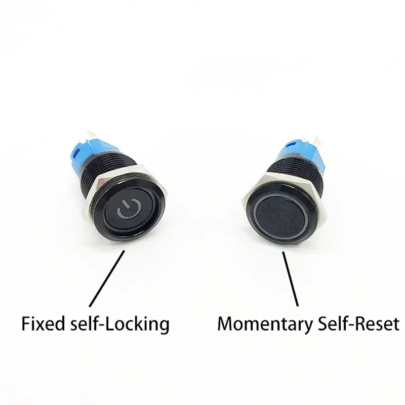 12/16/19/22mm Oxidized Black shell Push Button Switch Momentary Latching Fixed On Off Power Switch LED Light Various Colors