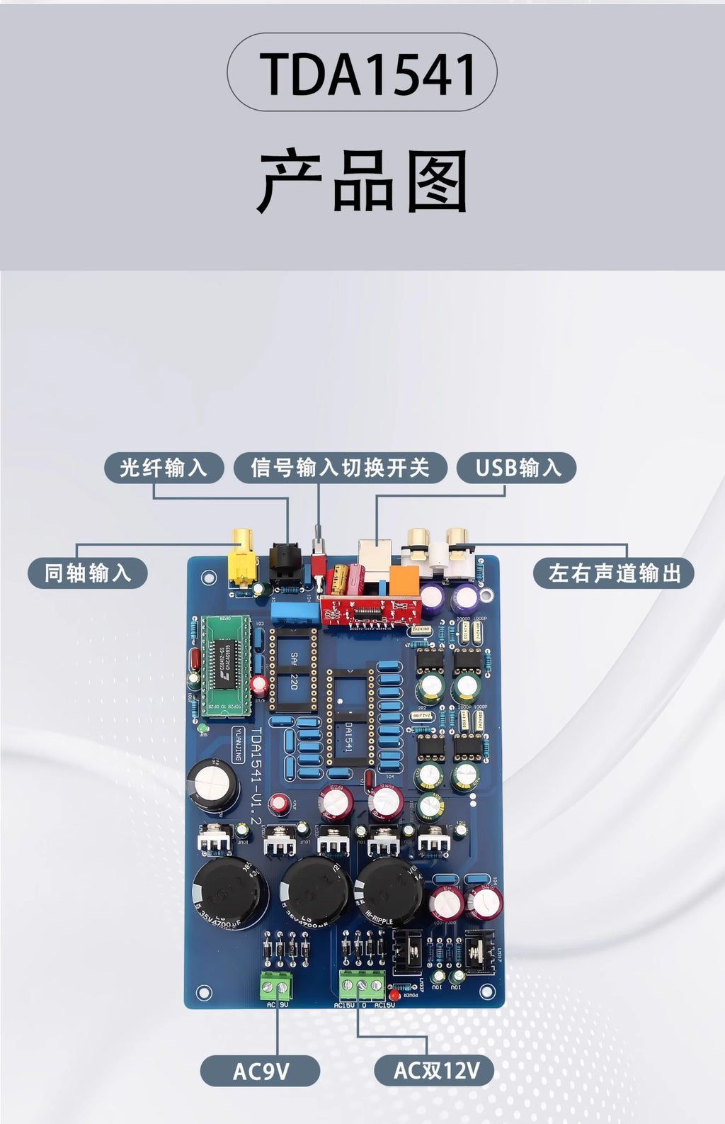 Assembled HiFi CS8412+ NE5534 TDA1541 USB DAC Optical Fiber Coaxial Decode Board