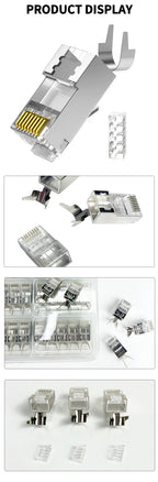 10PCS RJ45 Cat7 Shielded Plug, Two-Piece Pass Through Connector with Metal Shell and Gold-Plated Contacts for 10Gbps Ethernet