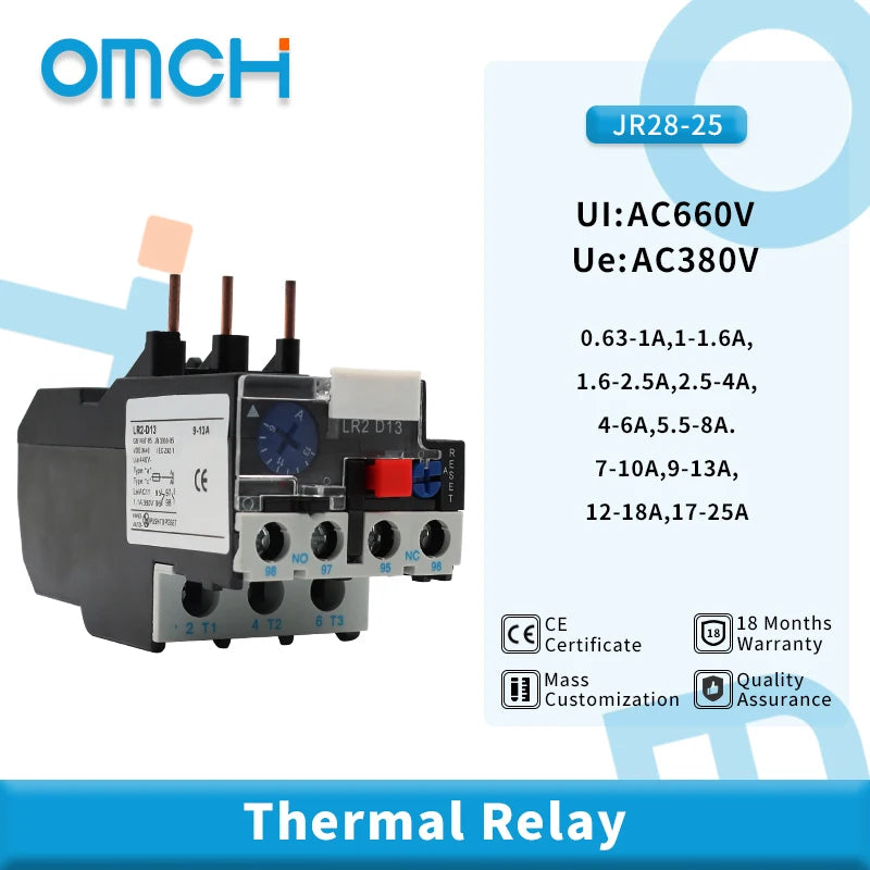 JR28-25 Thermal Overload Relay Adjustable Relaying With Over Current Protection Used For AC Contractor CJX2-12/18 Series