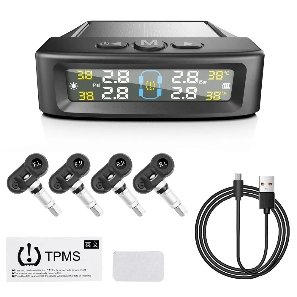 Temperature Warning Fuel Save Tire Pressure Monitoring System Solar TPMS With 4 External Sensors Car Tyre Pressure Monitor