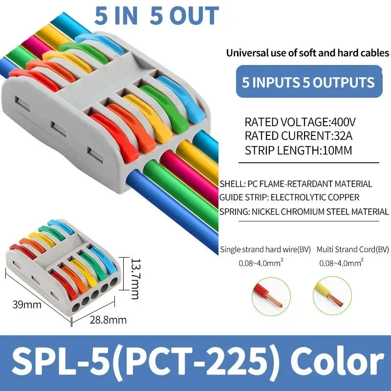 10pcs Compact 1/2/3/4/5 in Multiple Out Wire Connector - Speedy Splicing, 0.08-4.0mm  for Home Wiring Conductor Terminal
