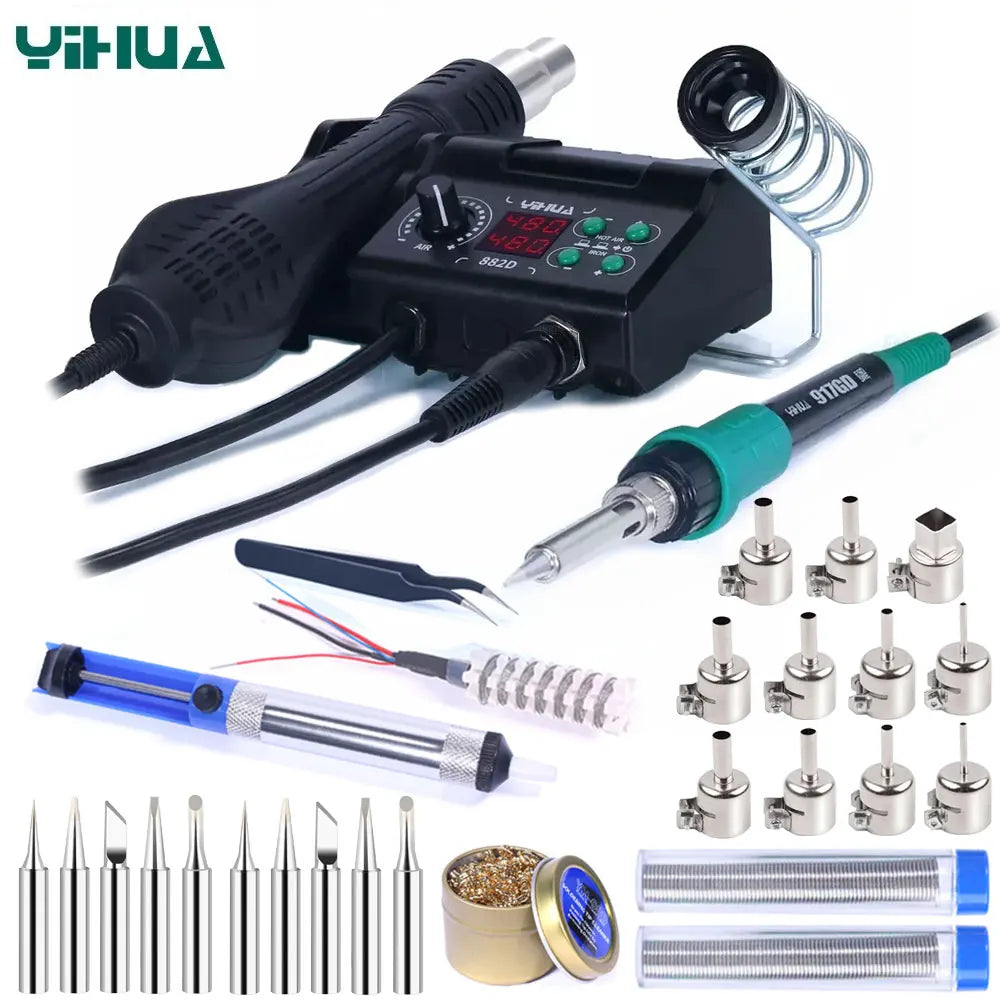 750W Soldering Station 2 IN 1 Soldering Iron Fast Heating Welding Kit LCD Hot Air Gun SMD PCB Repair Tools Mini Rework Station