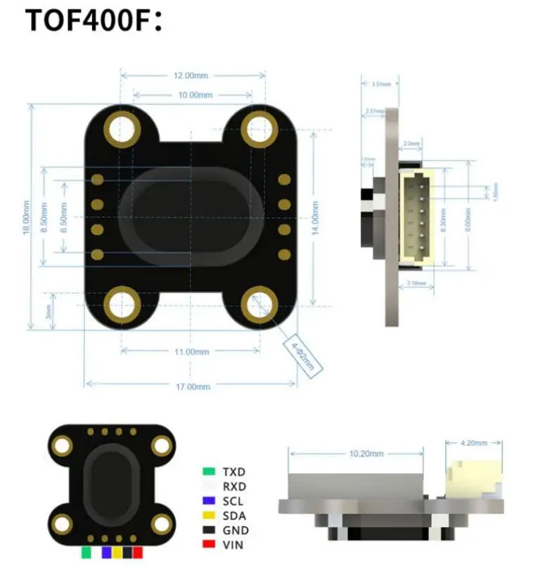 5pcs/1pc TOF050F TOF200F TOF400F Laser Infrared Distance Sensor Module VL6180 VL53L0X VL53L1X Module 50CM 2M 4M Serial Port IIC