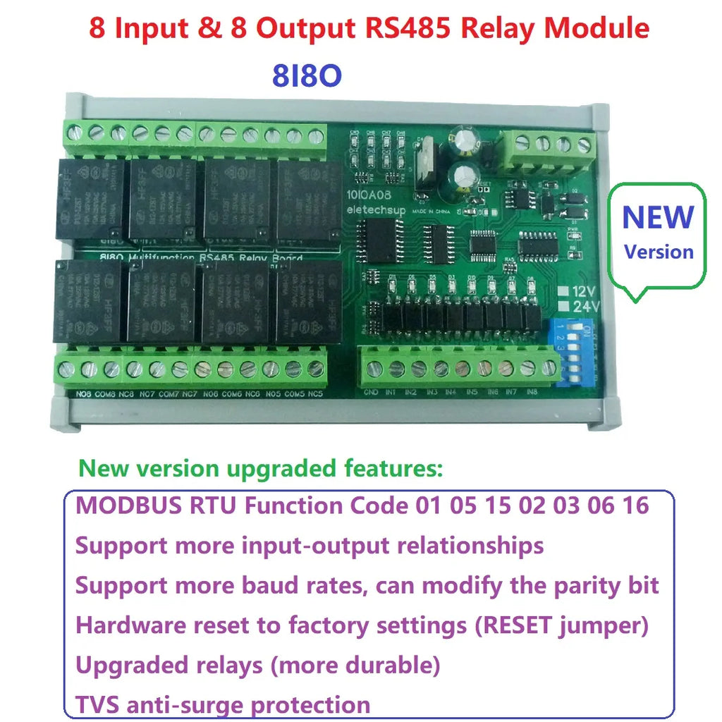 DC12V 1-12Ch Digital Switch DiDo Multifunction RS485 PLC IO Expanding Board Standard Modbus RTU Relay Module