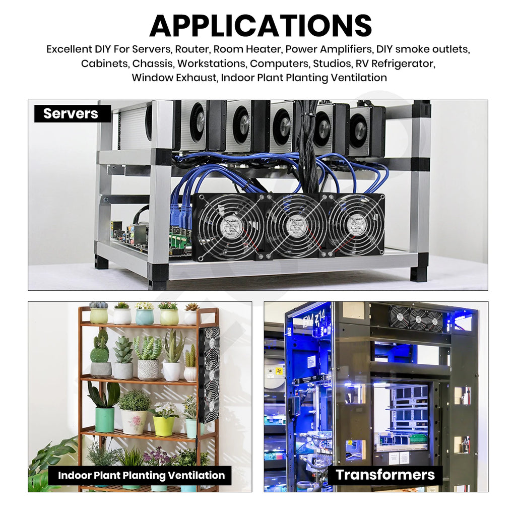 12cm High Speed Large Air Volume 100V 220V Btc Mining Machine Workstation Cabinet 120MM Violent Server Cooling System Fan Kit