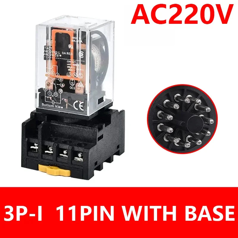 5/10Set MK2P-I MK3P-I Electromagnetic Relay Intermediate Small Relay with Base 8 Pin 11 Pin AC/DC 220V 24V