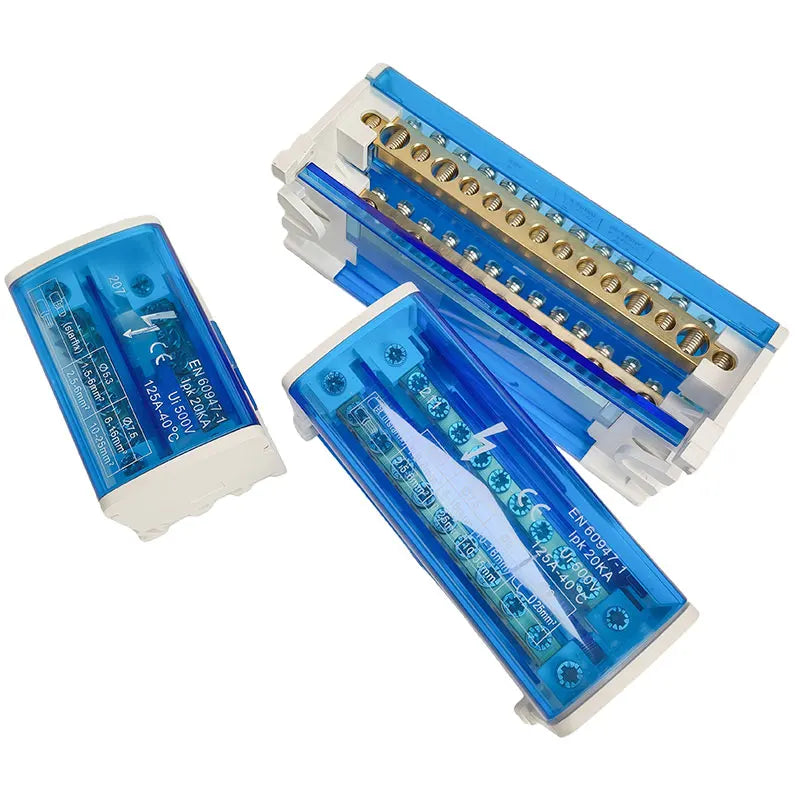 UK207 UK211 UK215 UK407 UK411 UK415 DIN Rail Terminal Block 125A Electrical Junction Box 1 In 2/4/6 Out Distribution Box