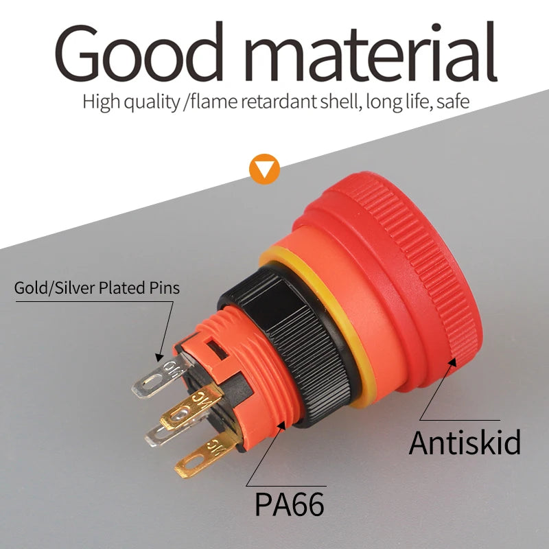 LANBOO 16mm Emergency Stop Push Button Switch, 1NO1NC 7A 250VAC Latching Mushroom Head E-Stop Switch for Industrial Control Safe