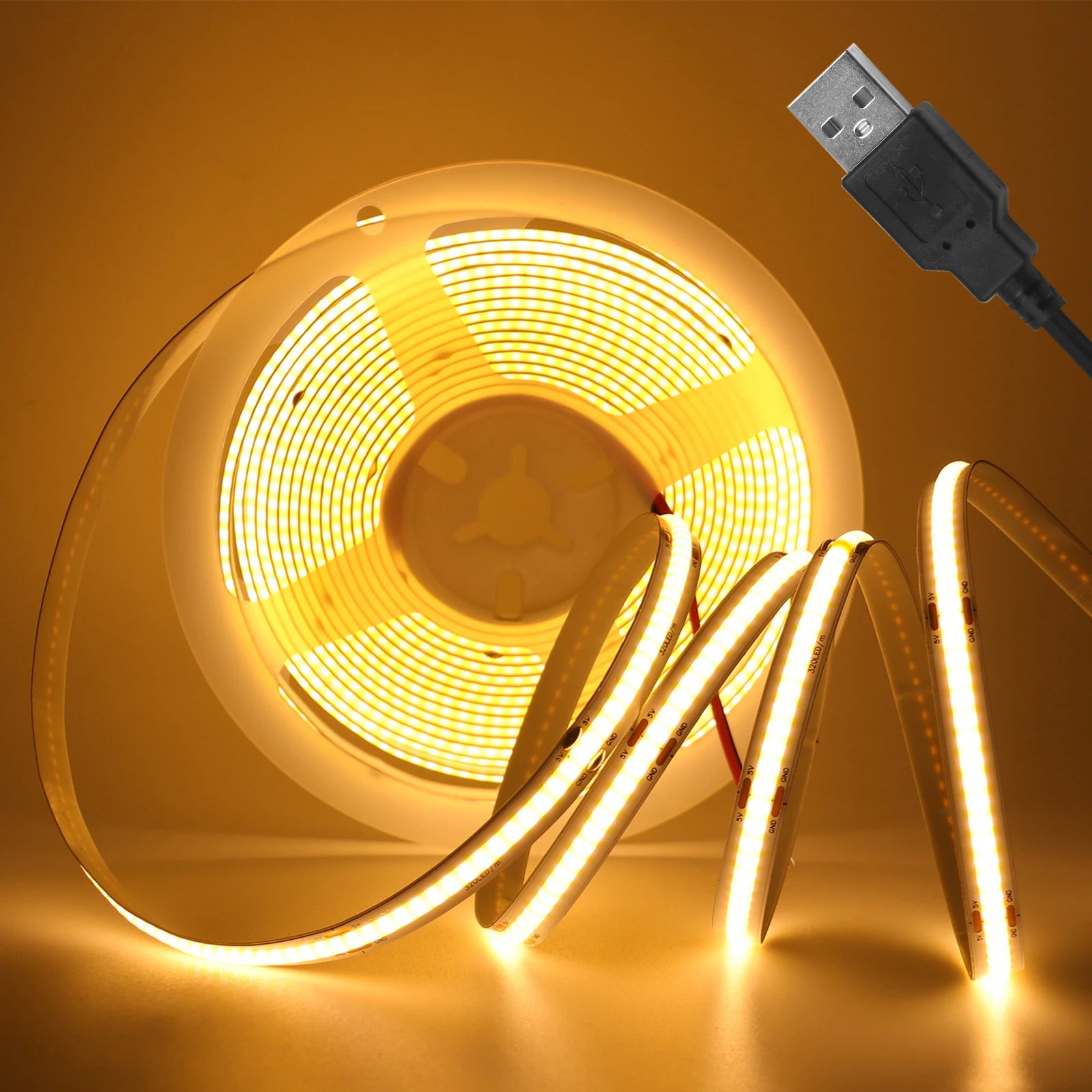 DC 5V USB COB Strip 3MM 5MM 8MM White/Pink/Red/White/Yellow/Ice Blue/Green Flexible Ribbon Rope Home Decor TV Backlight