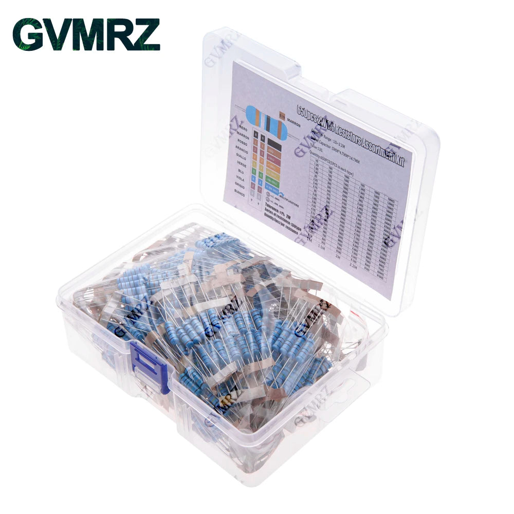 1/4W 1/8W 1/2W 1W 2W Metal Film Resistor Kit 130 Values 0.125W 0.25W 0.5W 1% Resistance Assortment Assorted Set Box