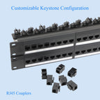 24/48 Port Patch Panel Cat6 RJ45 Coupler with Inline Keystone 10G 19" Patch Panel Removable Back Bar Ethernet Distribution Frame