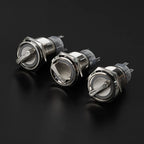 16MM 19MM 22MM Self-return Self-locking Waterproof DPDT Illuminated Metal Selector Knob Rotary Switch 2 3 Position LED Lamp Red