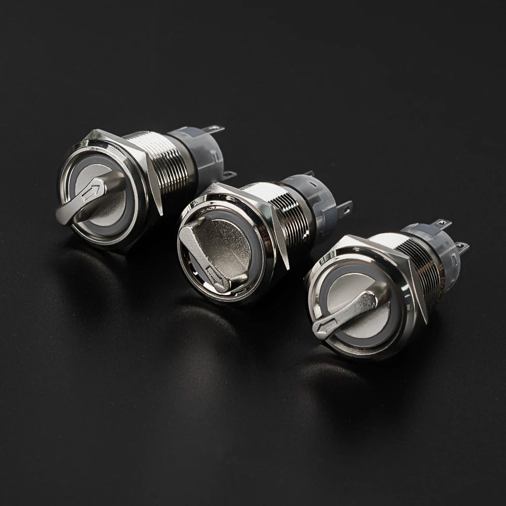 16MM 19MM 22MM Self-return Self-locking Waterproof DPDT Illuminated Metal Selector Knob Rotary Switch 2 3 Position LED Lamp Red