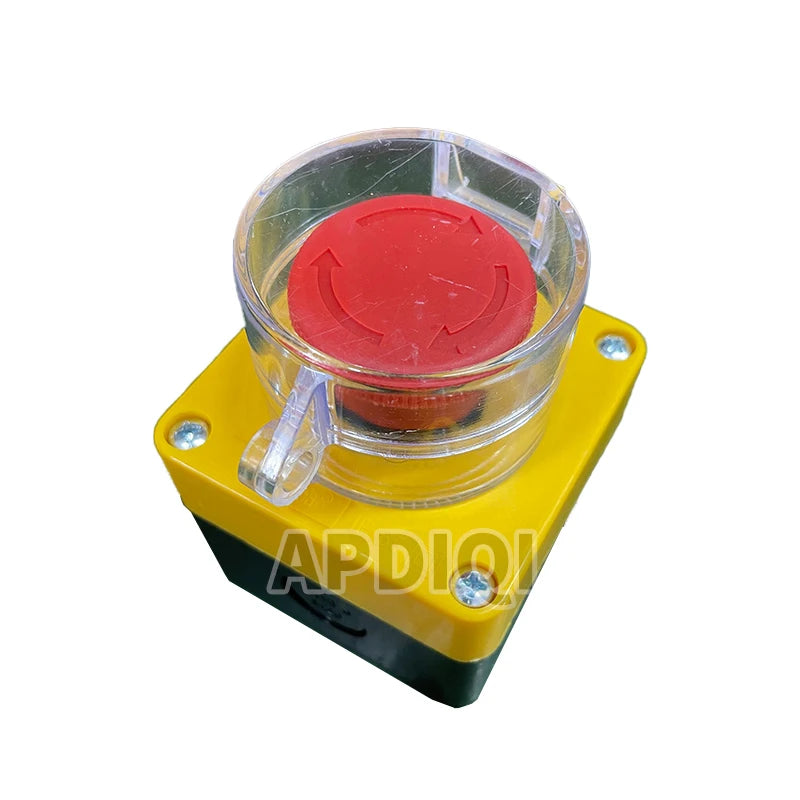 One Hole Waterproof Plastic Emergency Stop Mushroom Head Yellow AK1 Push Button Box Switch Elevator ES542 22mm IP65 Dustproof